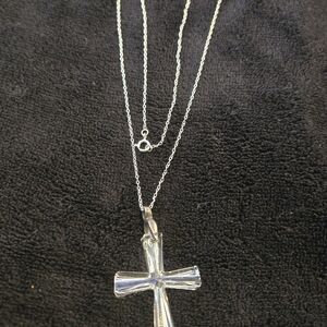 Waterford Crystal Cross Pendant Necklace W/ Sterling Silver Chain